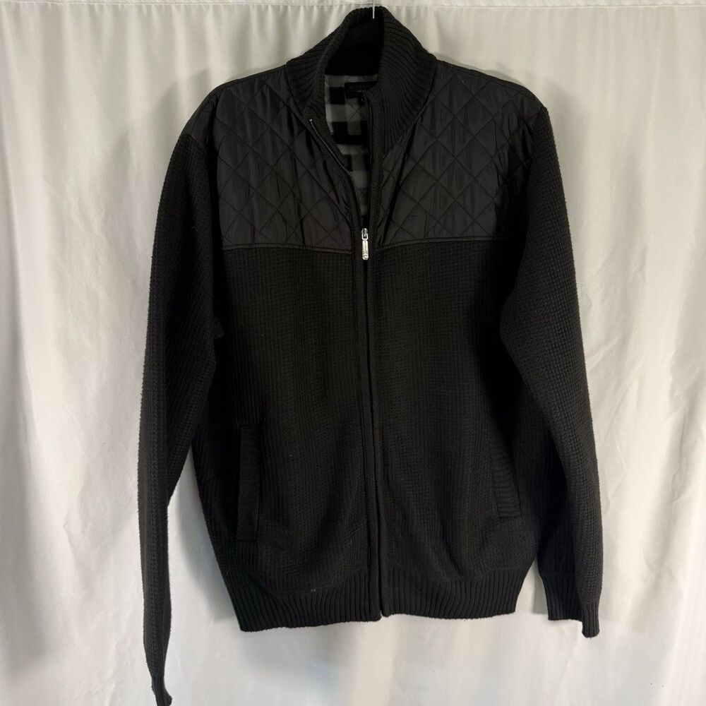 Gioberti Jacket Men's Large Solid Black Full Zip Waffled Pockets Fleece Lined